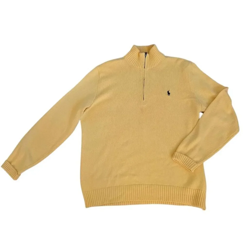 Polo Ralph Lauren Mens Quarter Zip Cotton Mock Neck Sweater Yellow Size Large